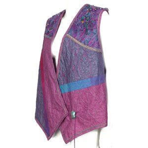 Handmade Art to Wear Purple Blue Texture Silk Metallic Mohair Beaded Vest /758
